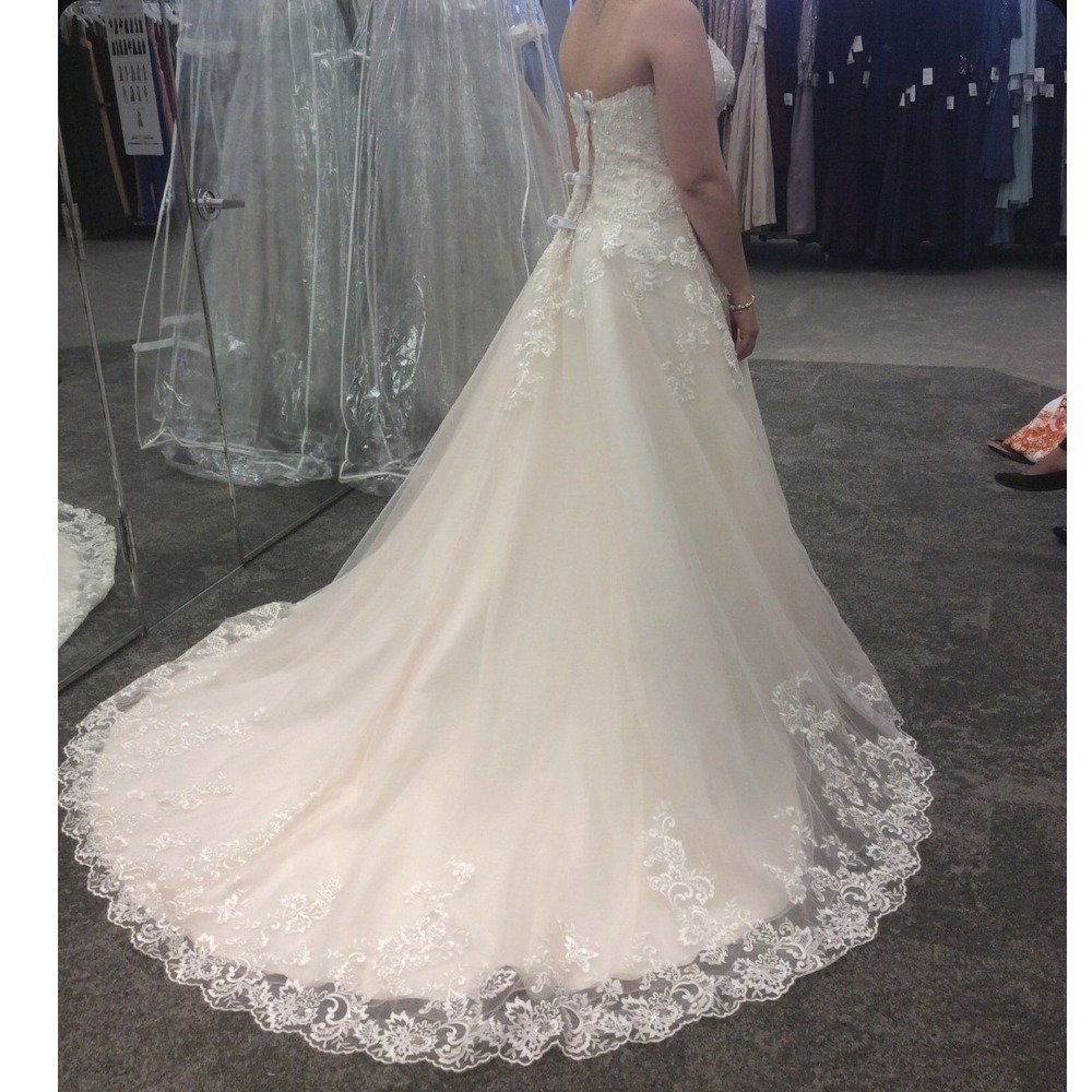 David's Bridal Jewel V3836 Beaded Lace Tulle Wedding Dress Vintage Rose 12P